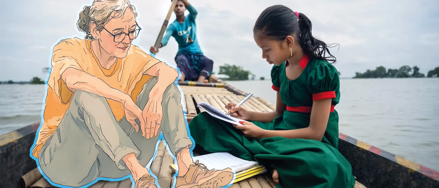 Skizzierte Frau auf Boot