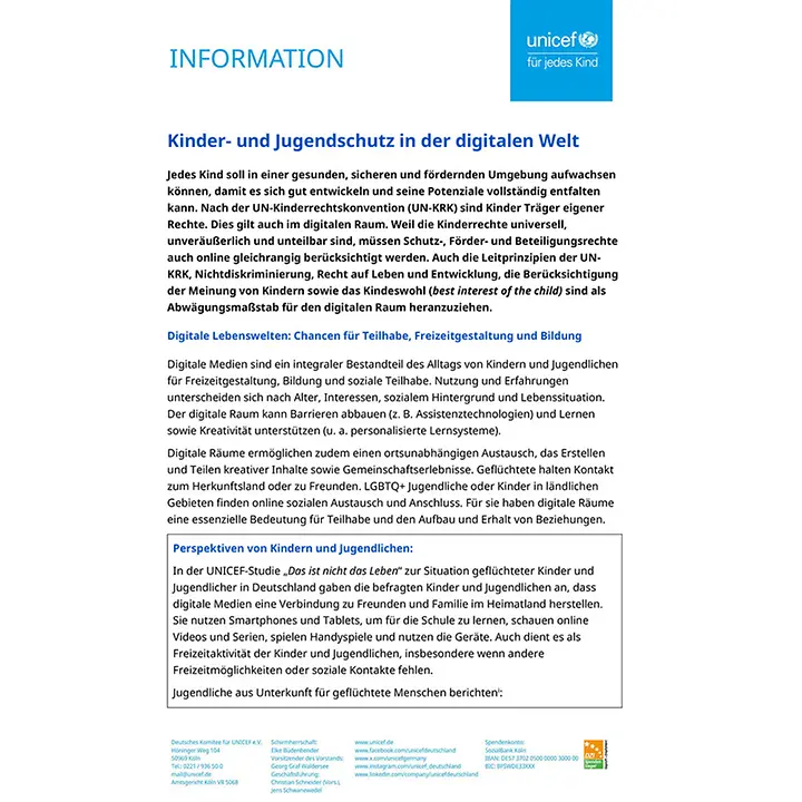 © UNICEF Screenshot der ersten Seite des Policy Paper.