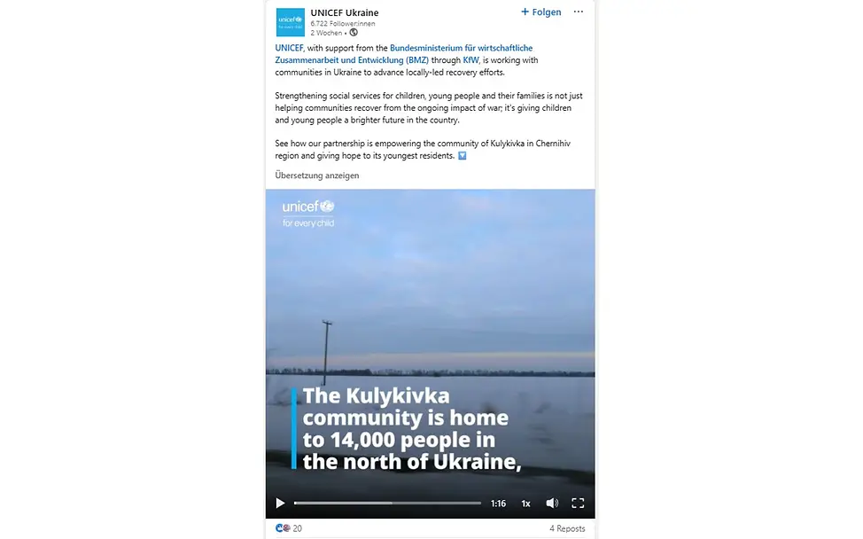 Ukraine News: Post von UNICEF Ukraine