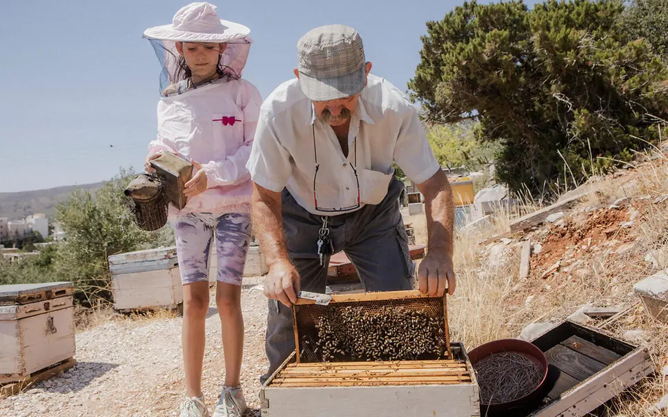 Waldbrände Folgen: Ein Imker prüft mit seiner Enkelin die Bienenstöcke.