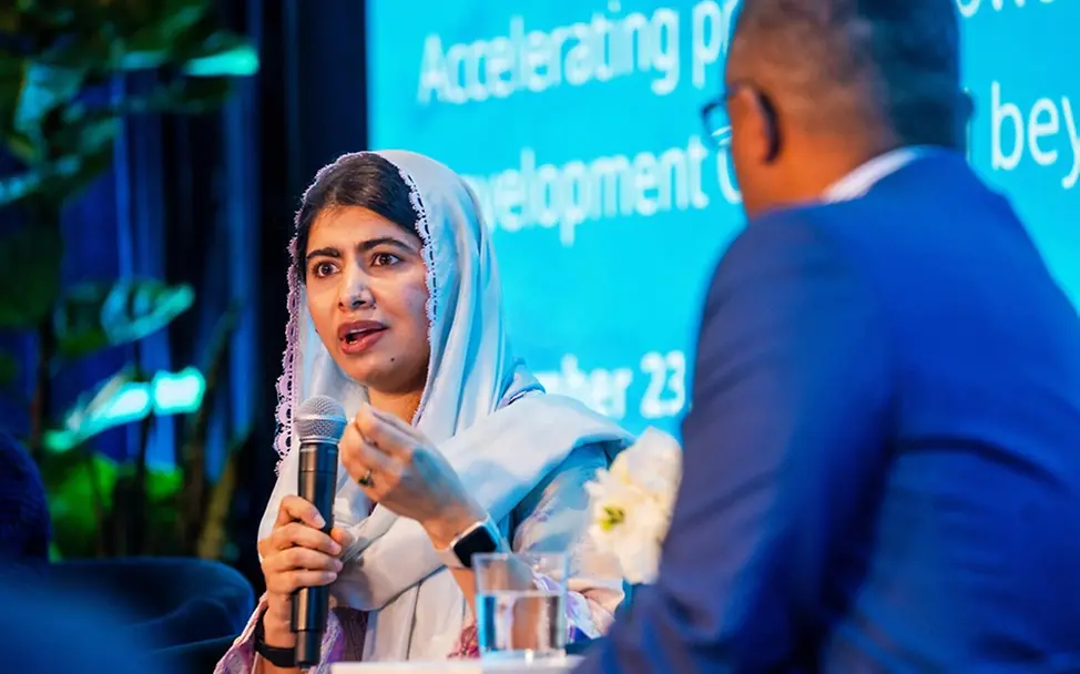 Friedensnobelpreisträgerin Malala Yousafzai spricht in der Zentrale von UNICEF in New York